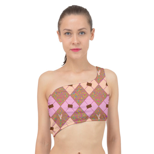 Sweet Sprinkled Argyle Spliced Up Bikini Top