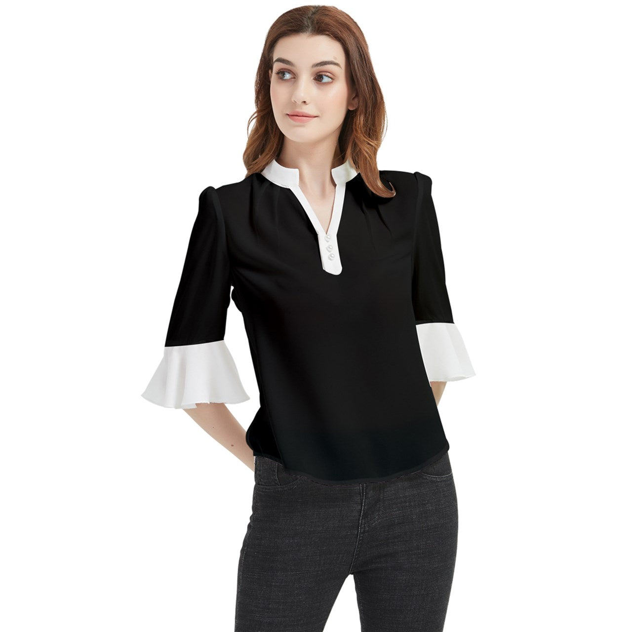 Fresh Paper Collar Loose Horn Sleeve Chiffon Blouse