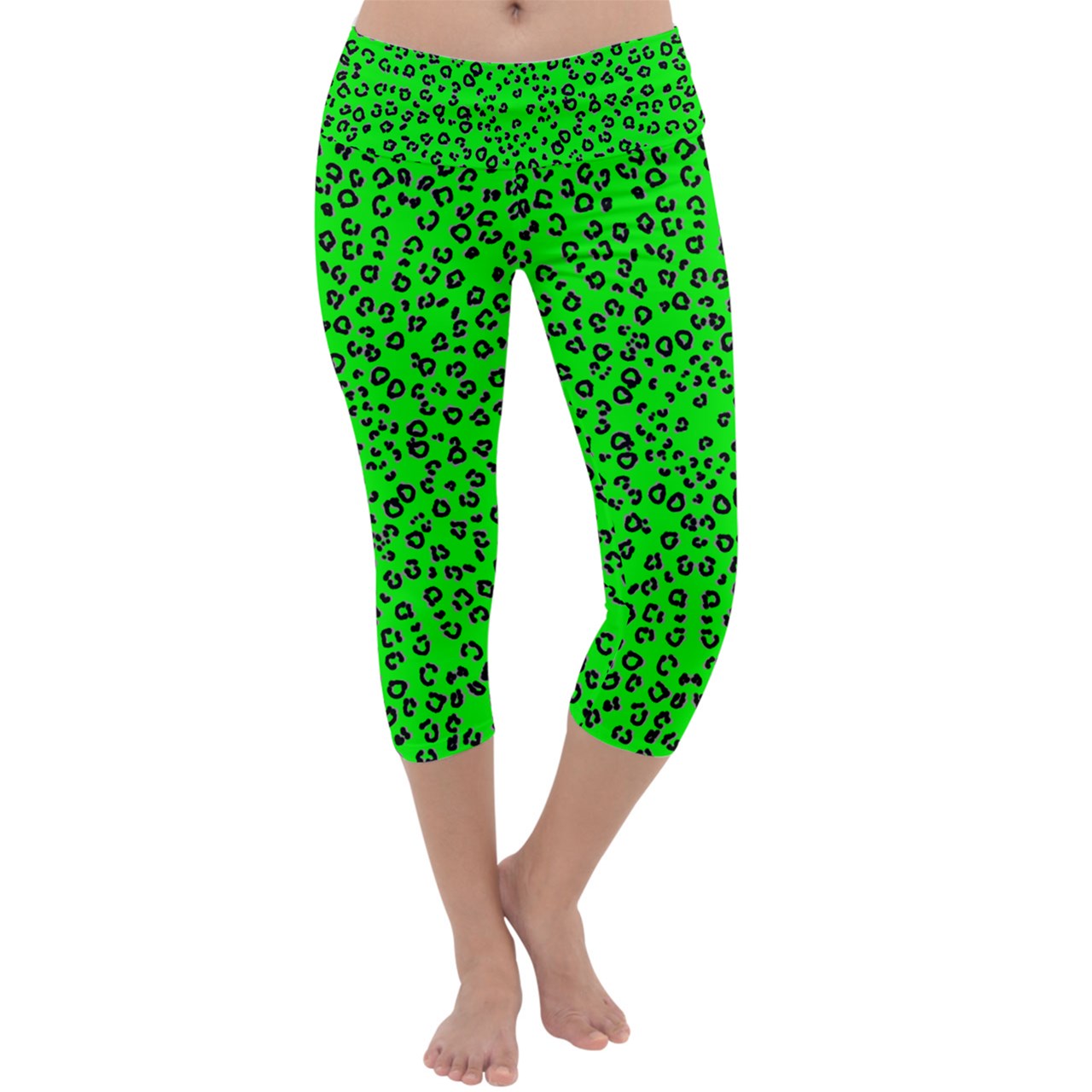 neon green cheetah Capri Yoga Leggings