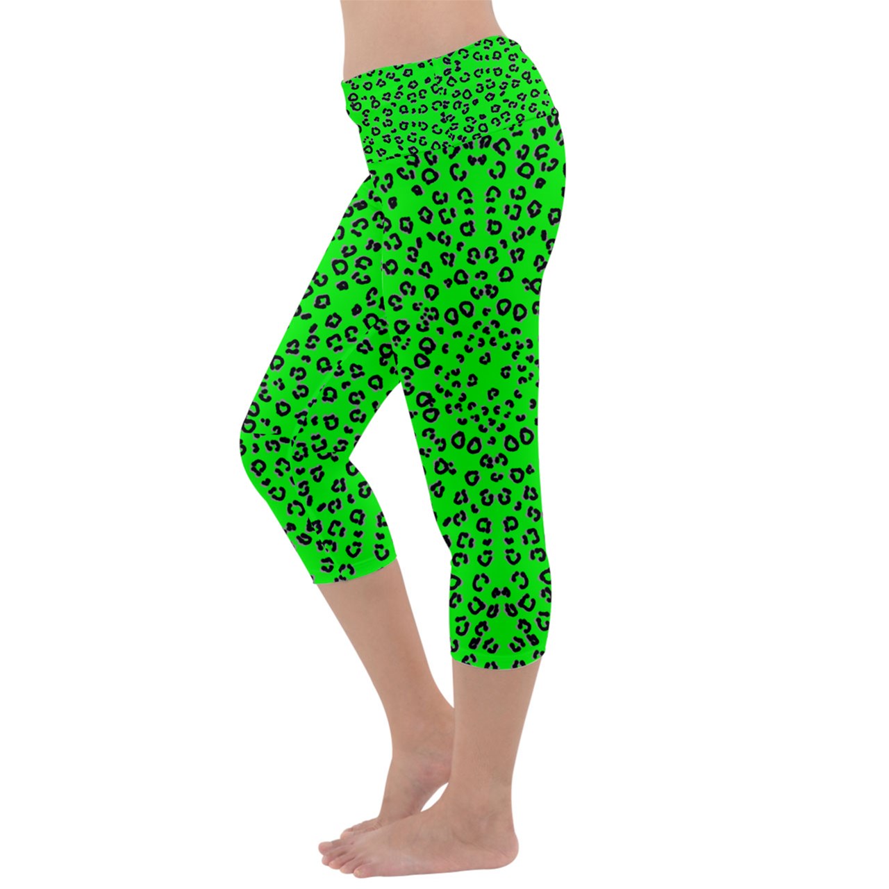neon green cheetah Capri Yoga Leggings