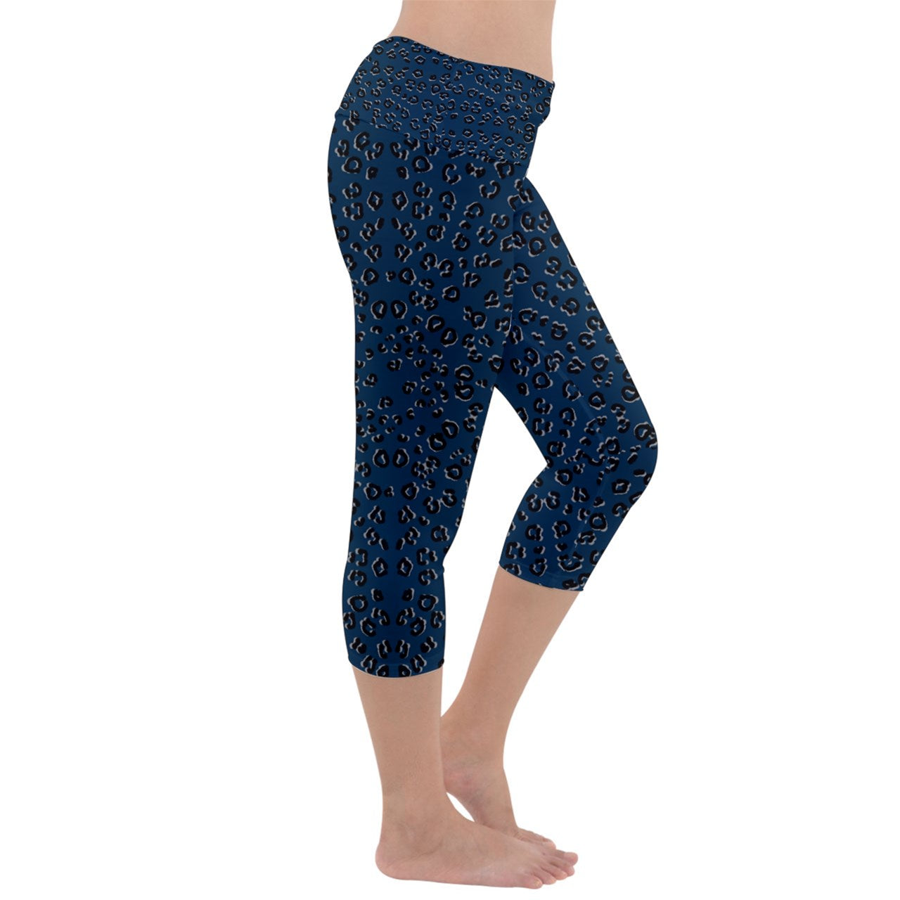 navy cheetah Capri Yoga Leggings