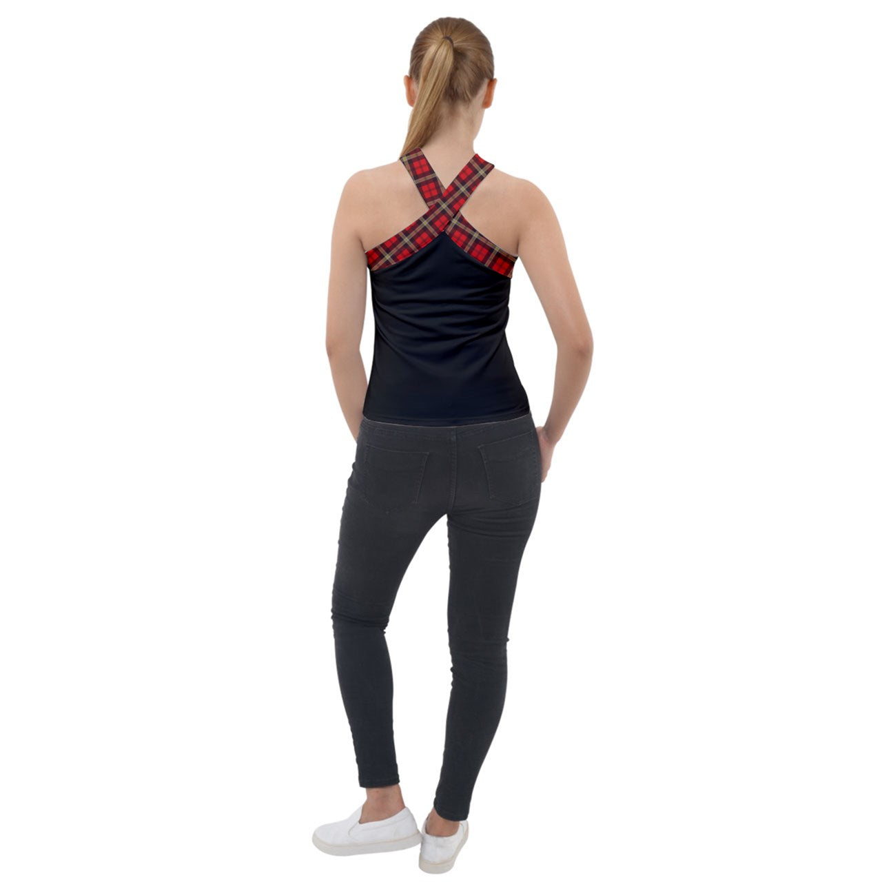 Club X Lightning Bolt Cross Neck Velour Top