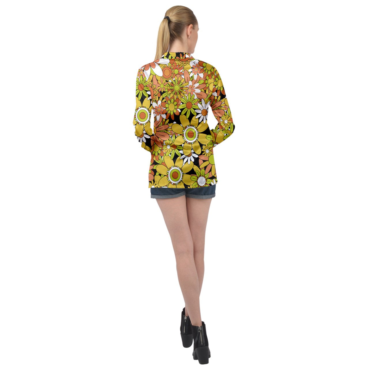 Classic Boho Flowers Long Sleeve Satin Shirt