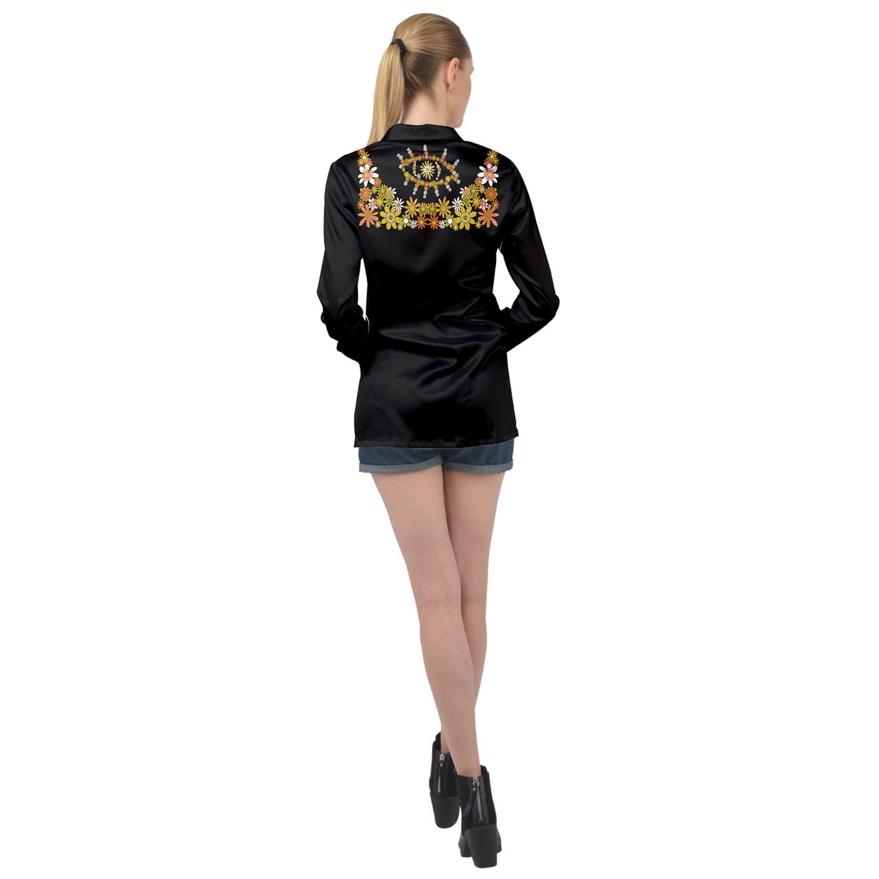 Classic Boho Flowers Western Style Long Sleeve Satin Shirt