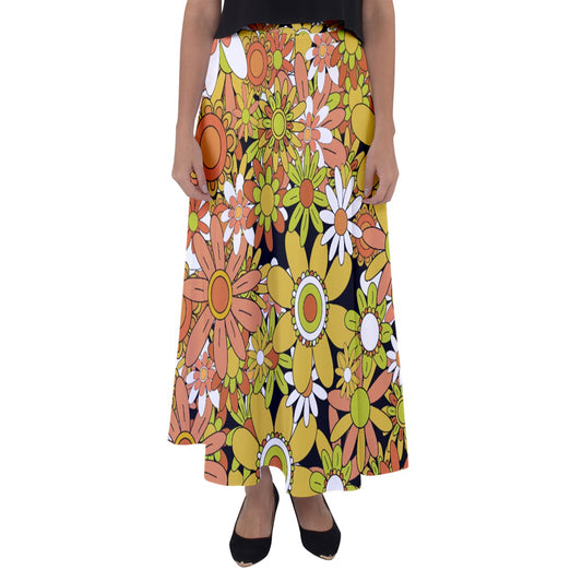 Classic Boho Flowers Flared Maxi Skirt