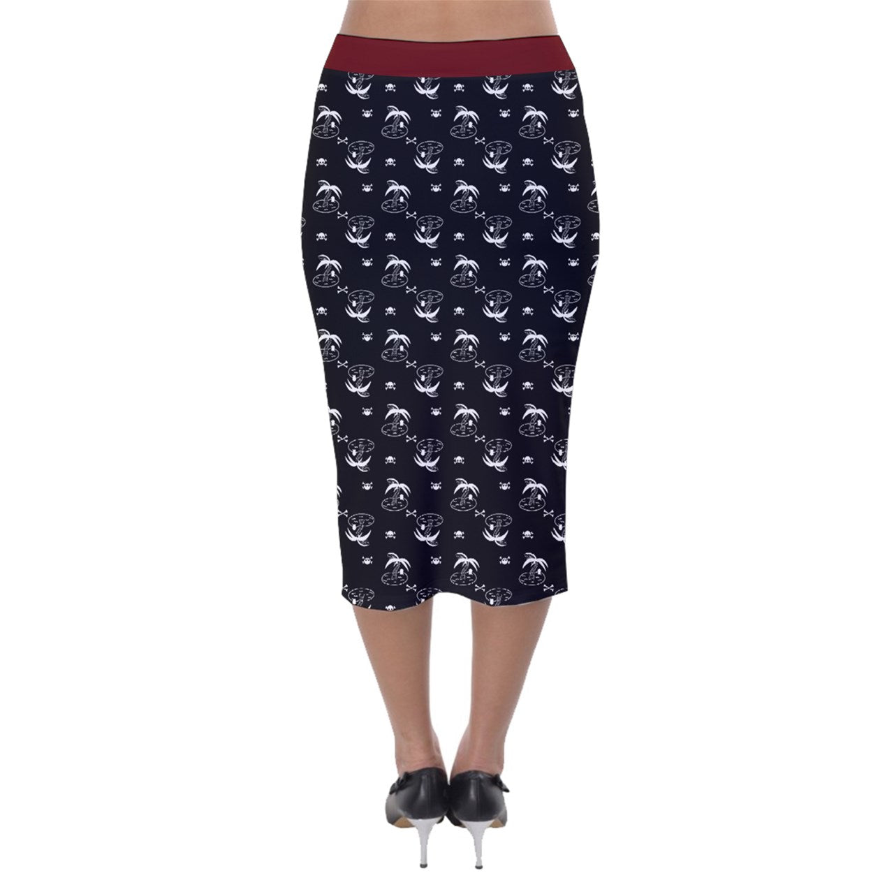 palm and skull Velvet Midi Pencil Skirt