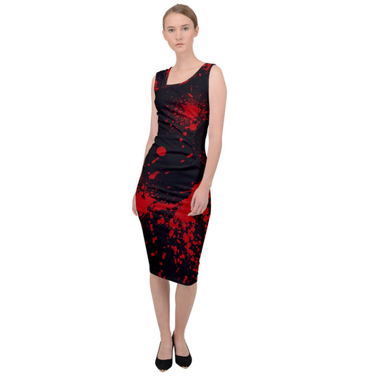 Black Blood Spatter Sleeveless Pencil Dress