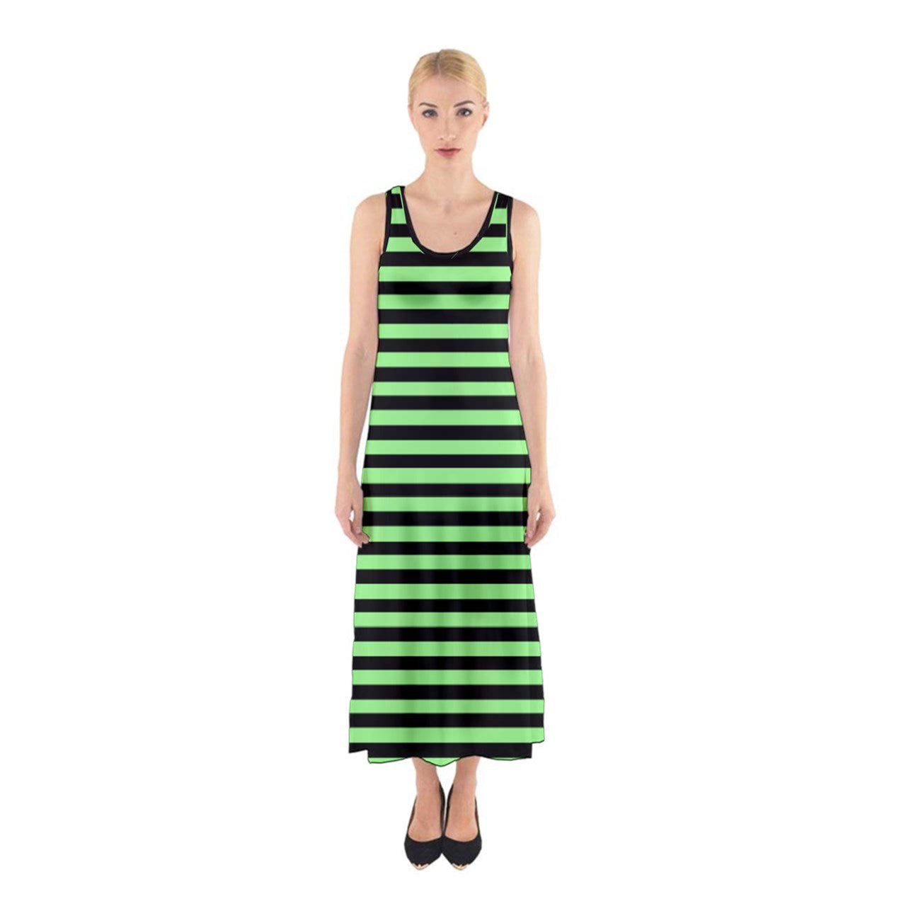 neon green stripe Sleeveless Maxi Underdress