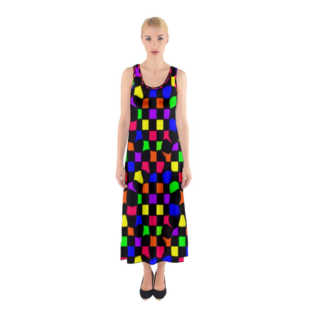 rainbow wonky checkers Sleeveless Maxi Underdress