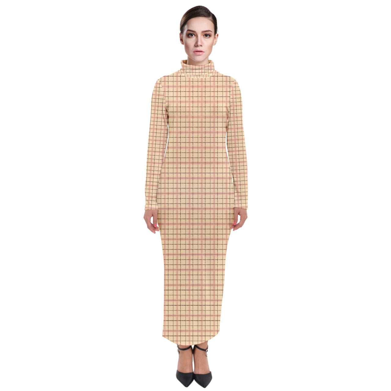 Beige Academia Turtleneck Maxi Dress