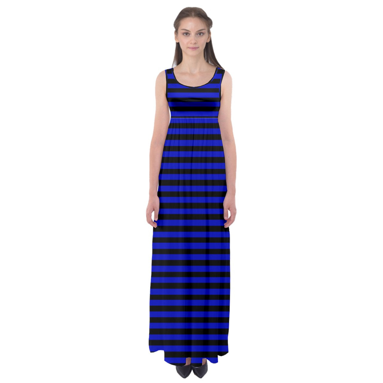 non-binary blue stripes Empire Waist Maxi Underdress