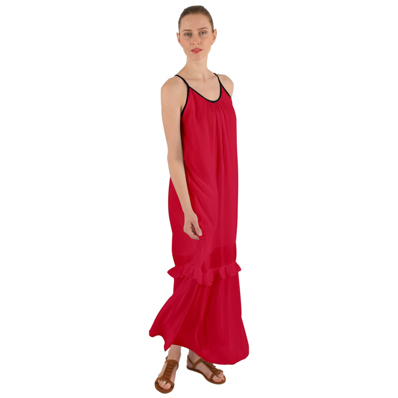 Chilli Red Cami Maxi Ruffle Chiffon Underdress