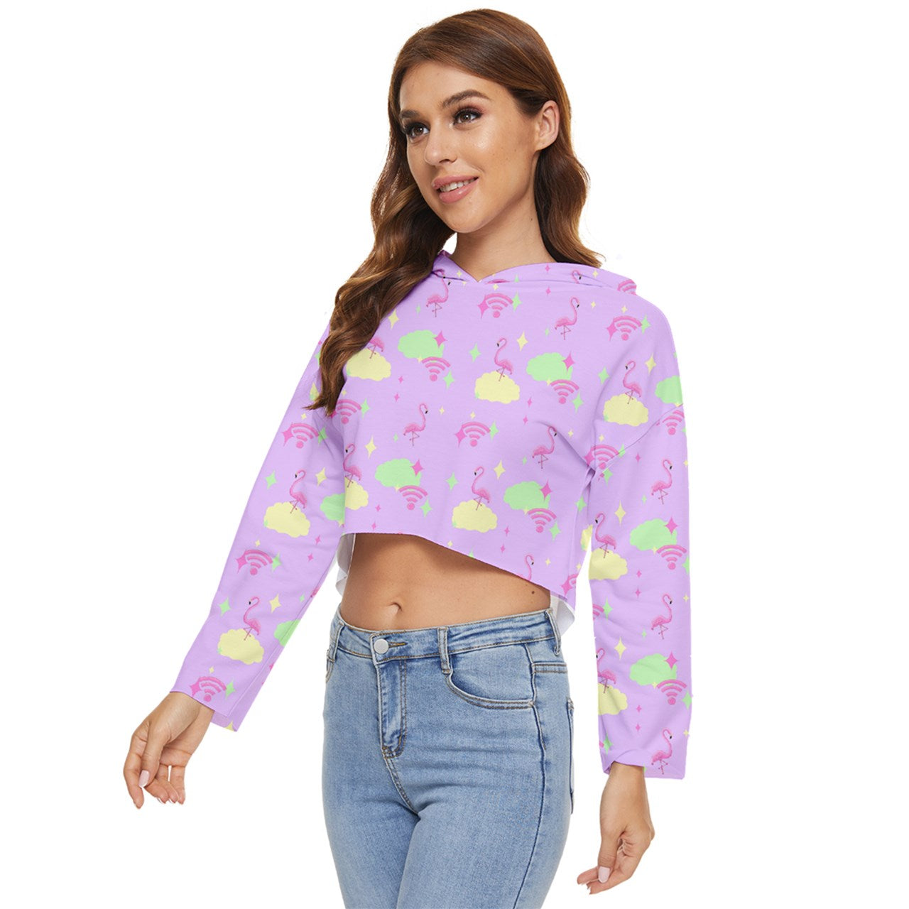 'Flamingo Sky Lightweight Cropped Hoodie