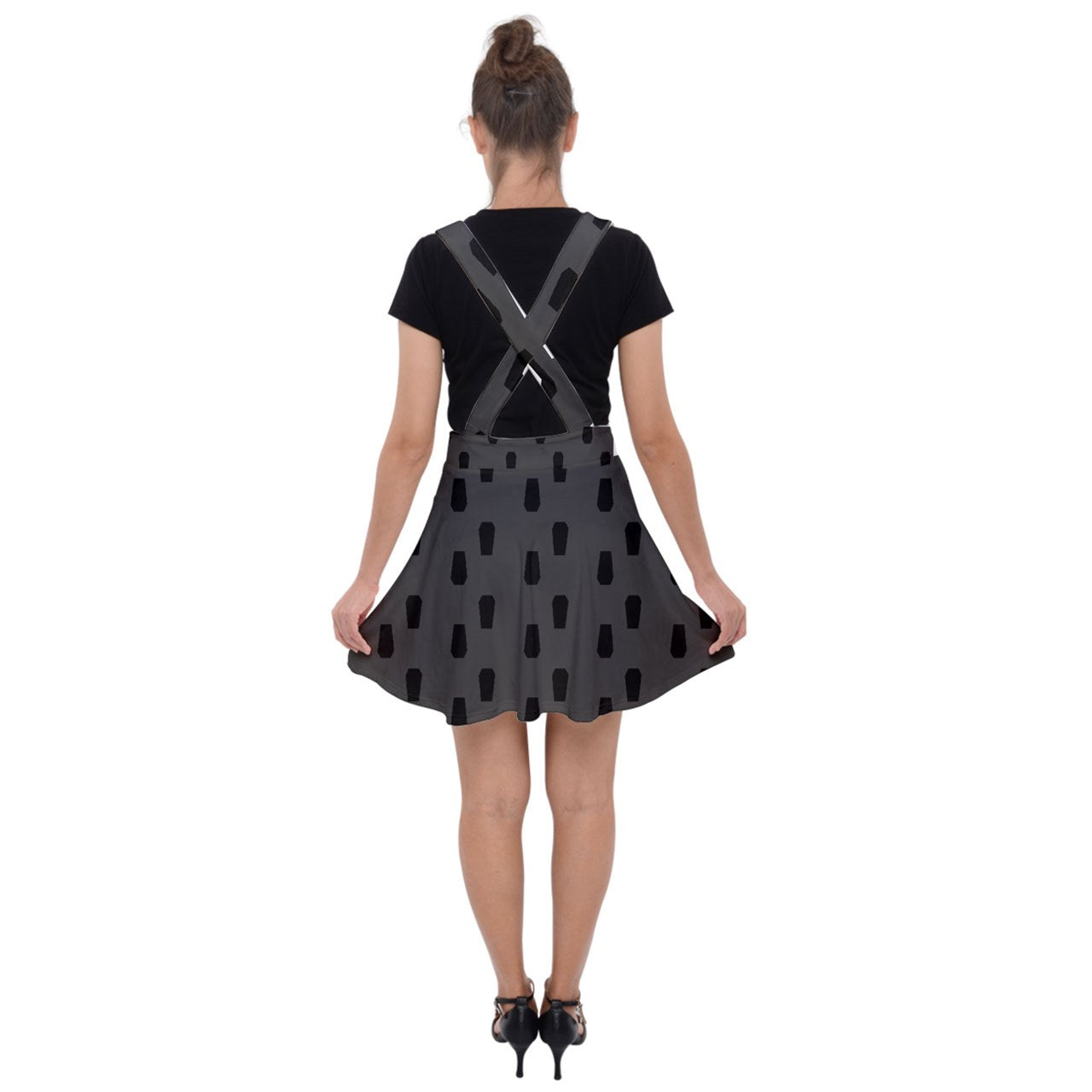 Coffin Tile Velvet Suspender Skater Skirt