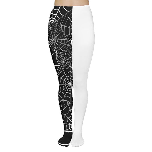 Black Web White Block Tights