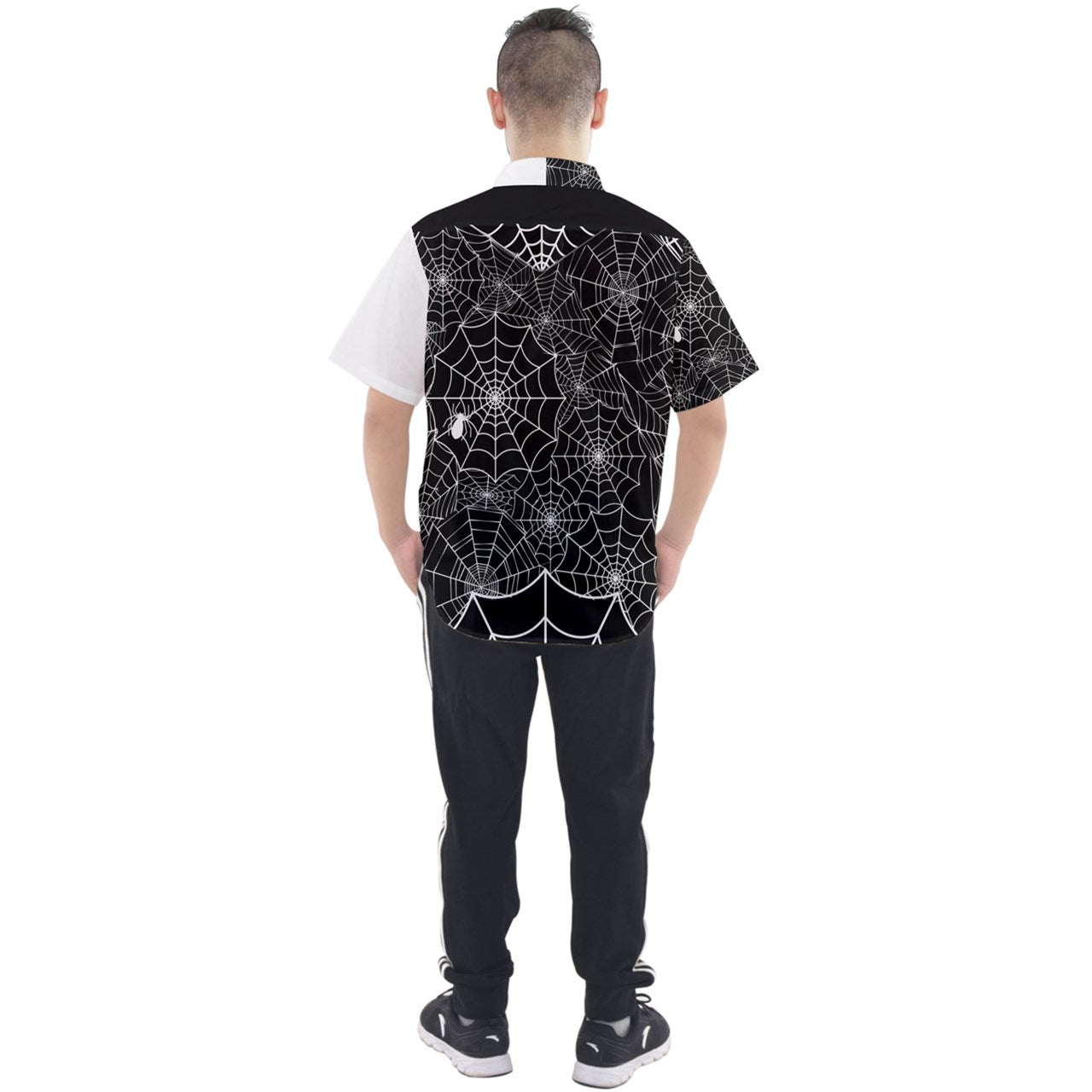 Black Web Chilling Button Short Sleeve Shirt