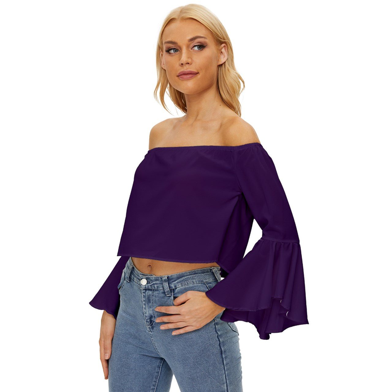 Reagency Off Shoulder Flutter Bell Sleeve Top