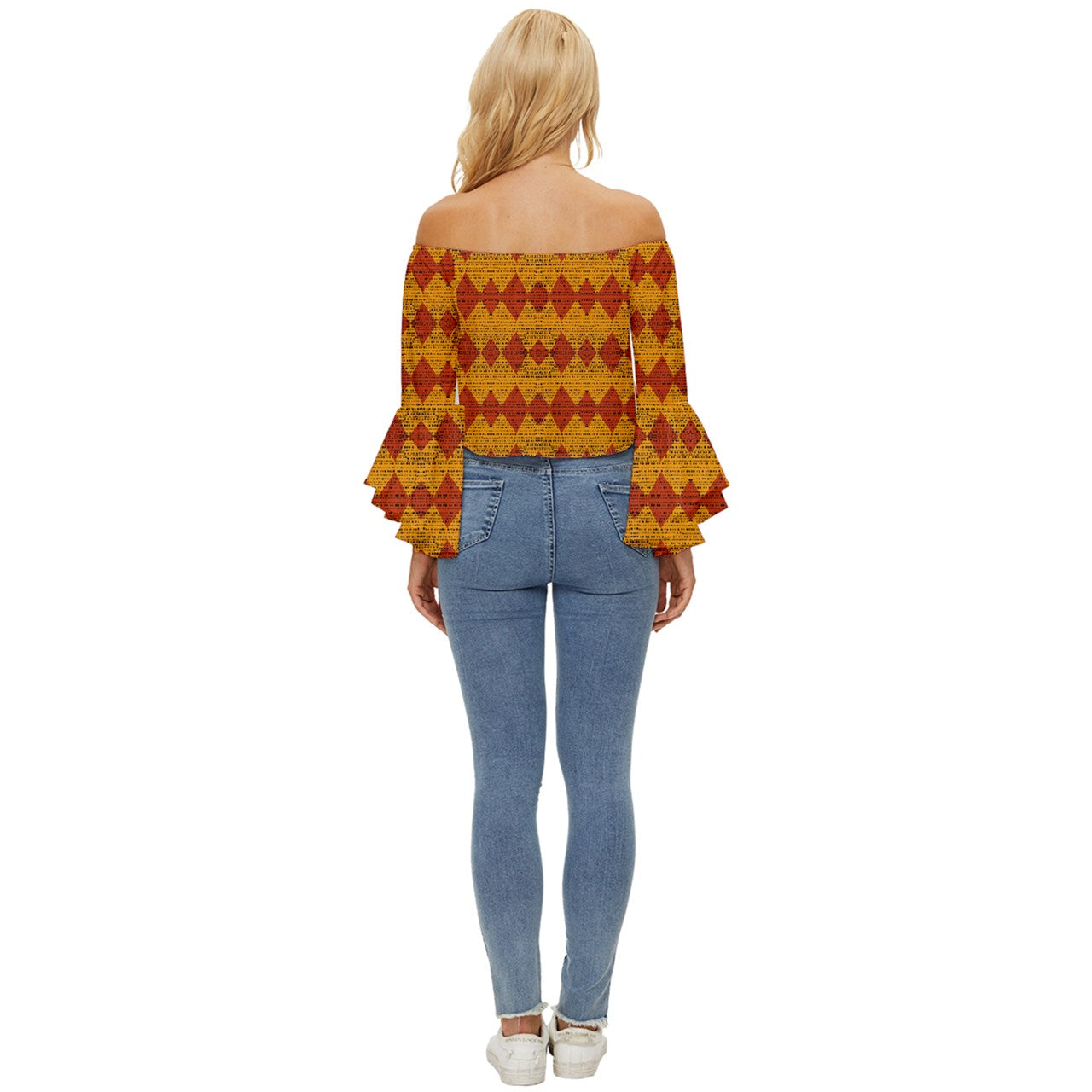 Red Knight Spots Off Shoulder Flutter Bell Sleeve Top