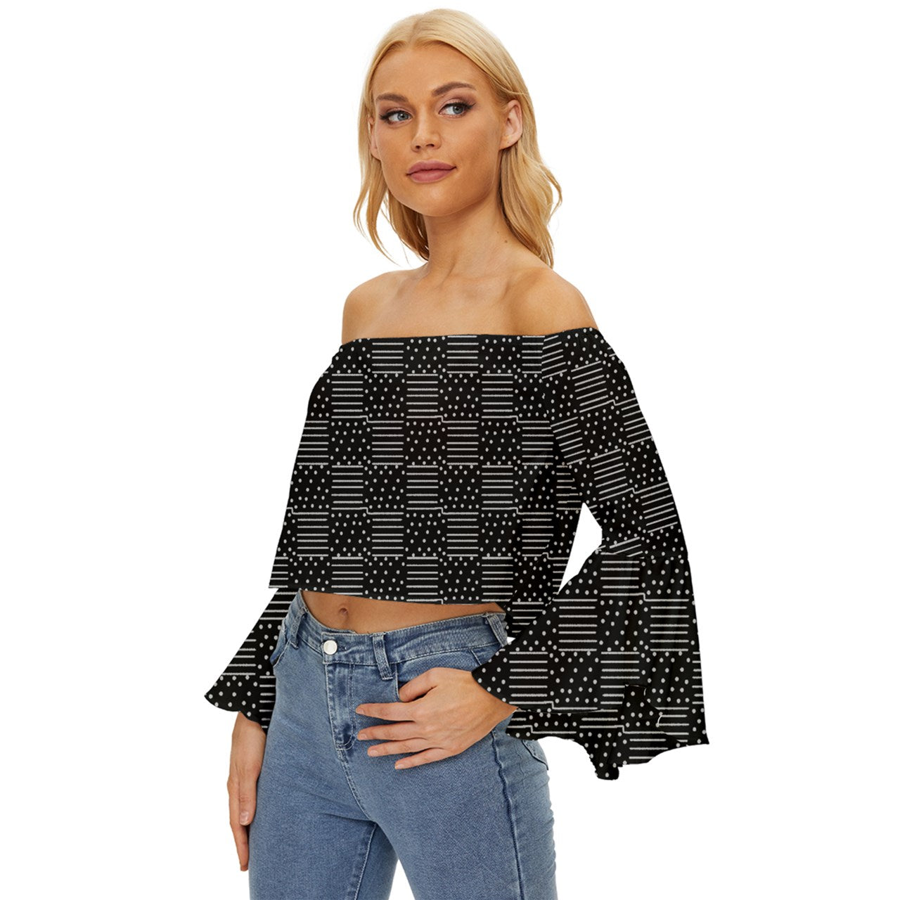 Scars Of The Night Off Shoulder Flutter Bell Sleeve Top