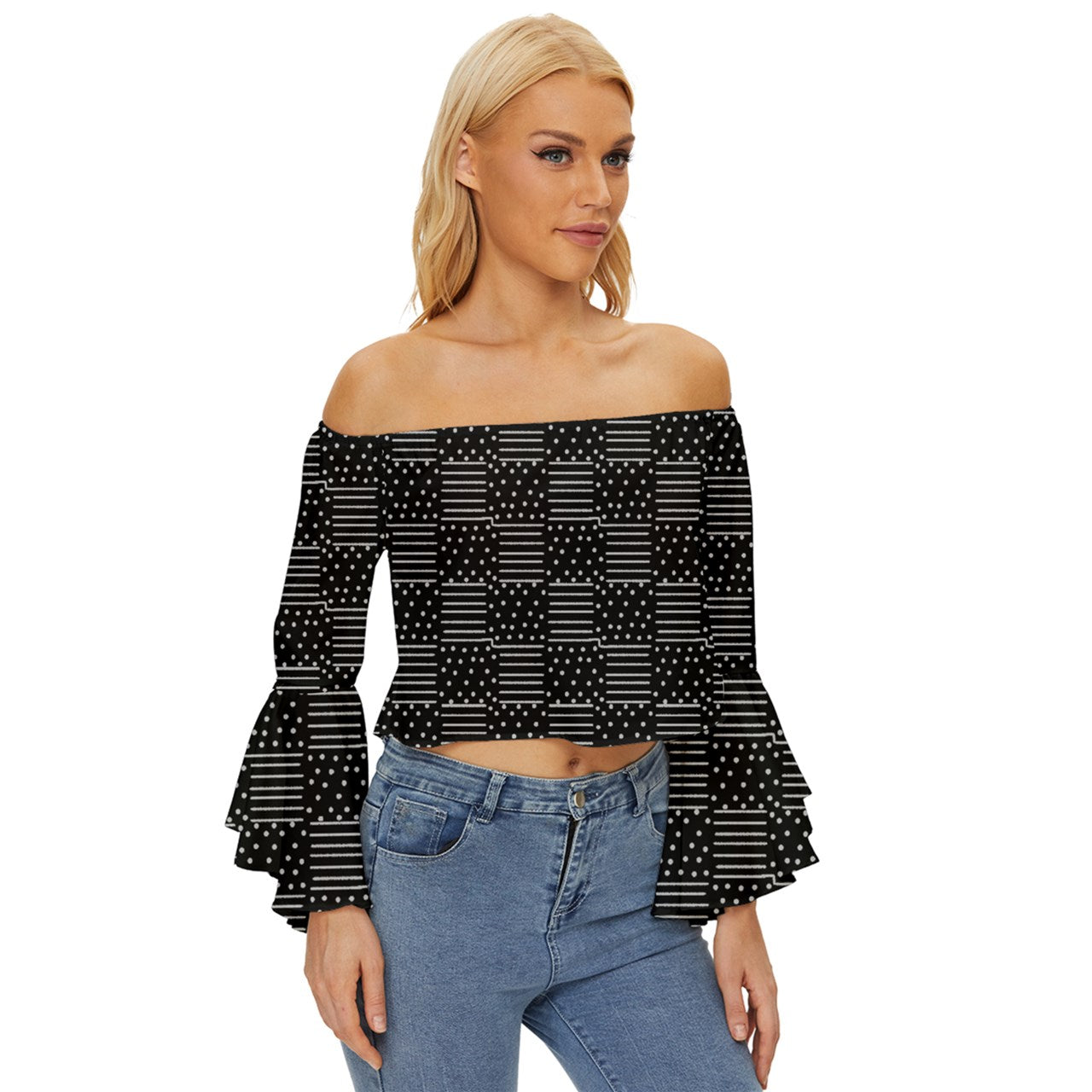 Scars Of The Night Off Shoulder Flutter Bell Sleeve Top