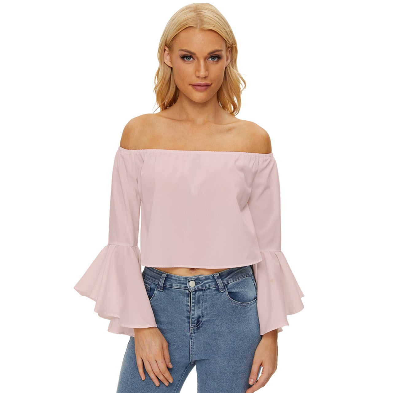 Blush Off Shoulder Flutter Bell Sleeve Top