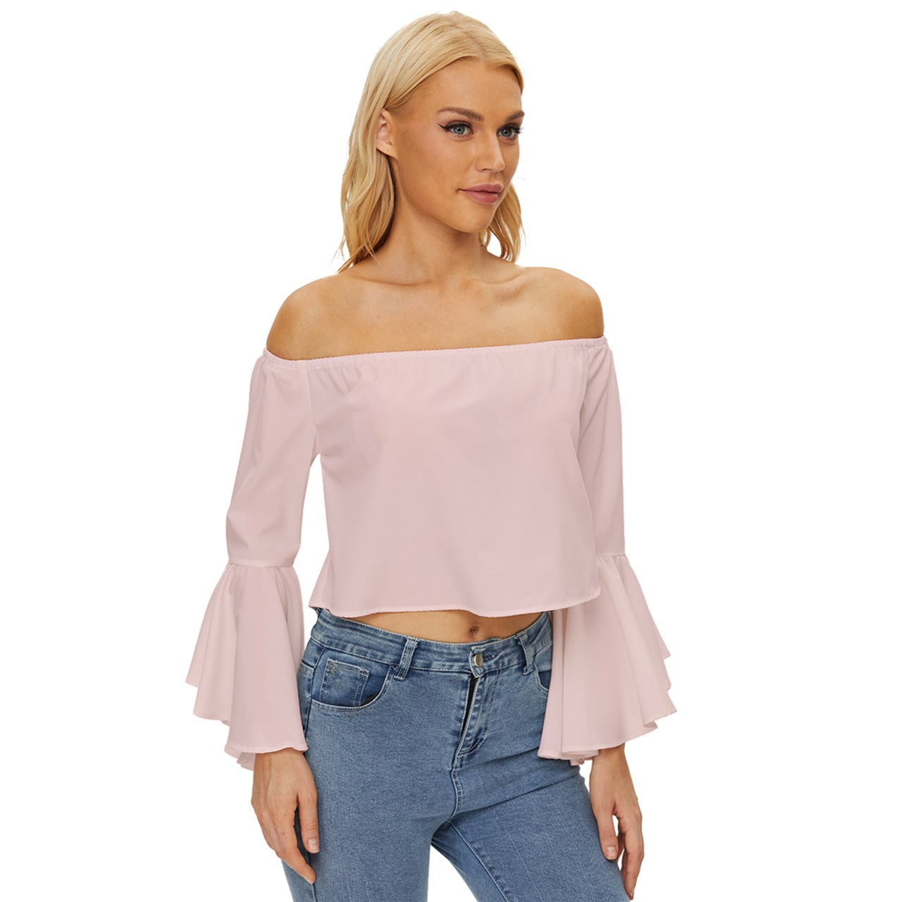 Blush Off Shoulder Flutter Bell Sleeve Top