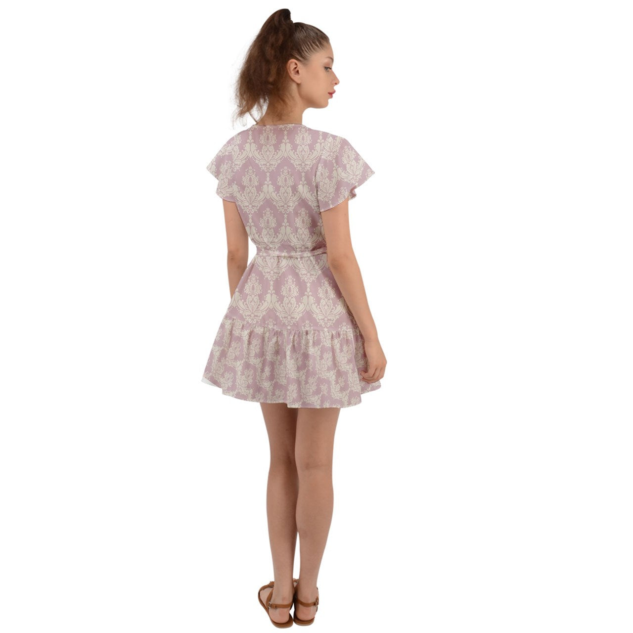 Blushing Beauty Flutter Sleeve Wrap Dress