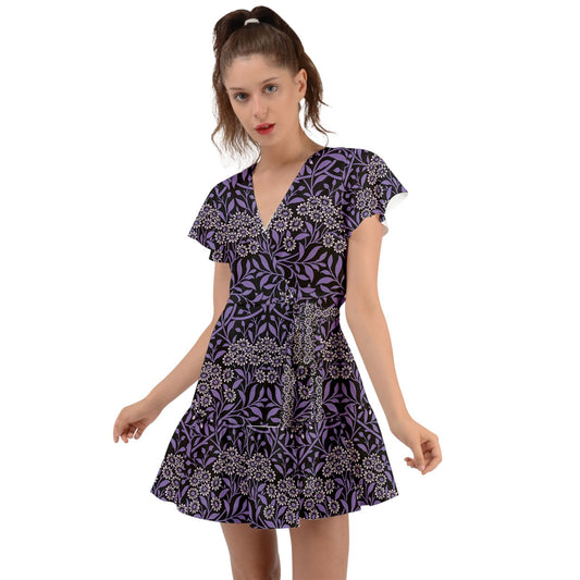 Moonlight Bloom Flutter Sleeve Wrap Dress