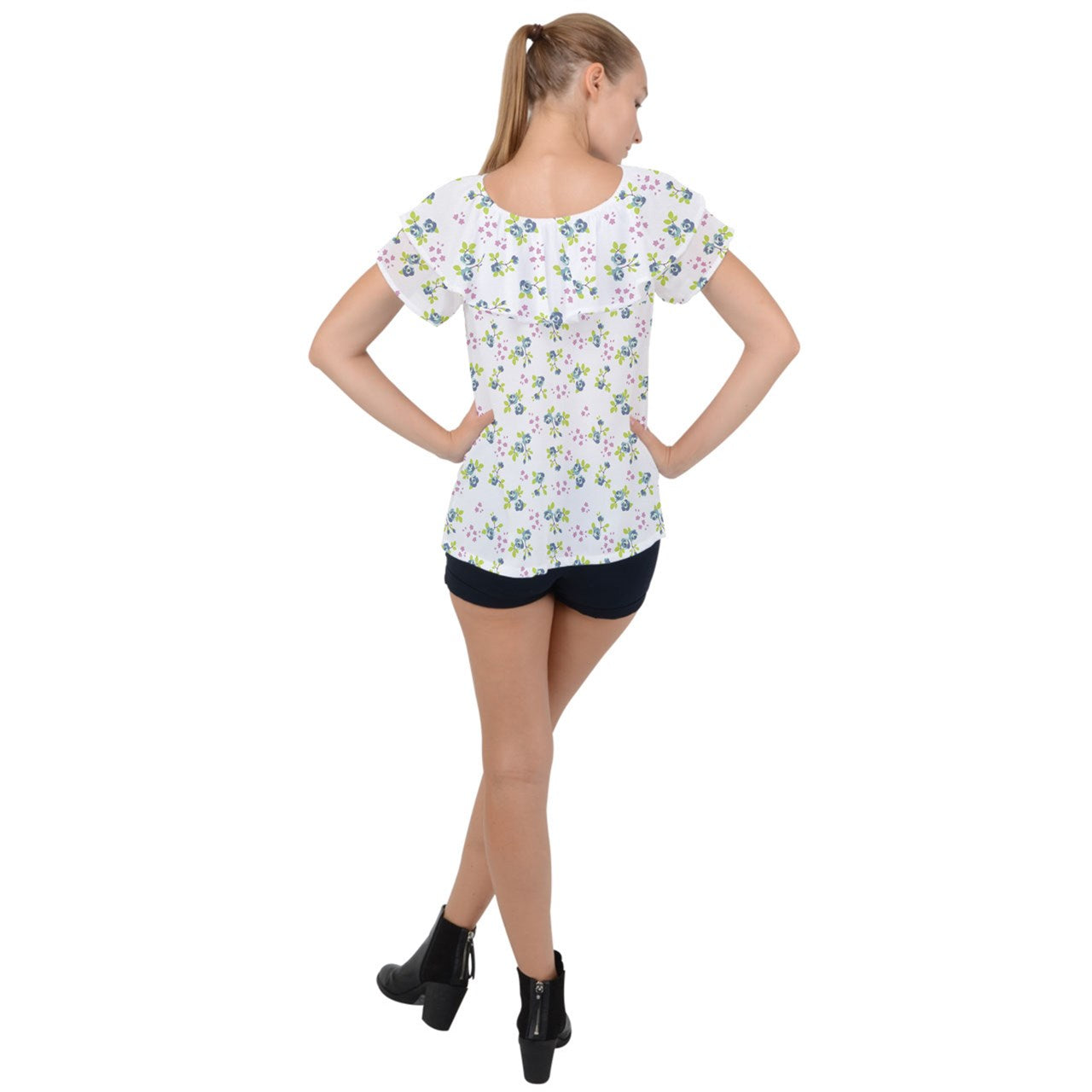 Powder Blue Bell Ruffle Collar Chiffon Blouse