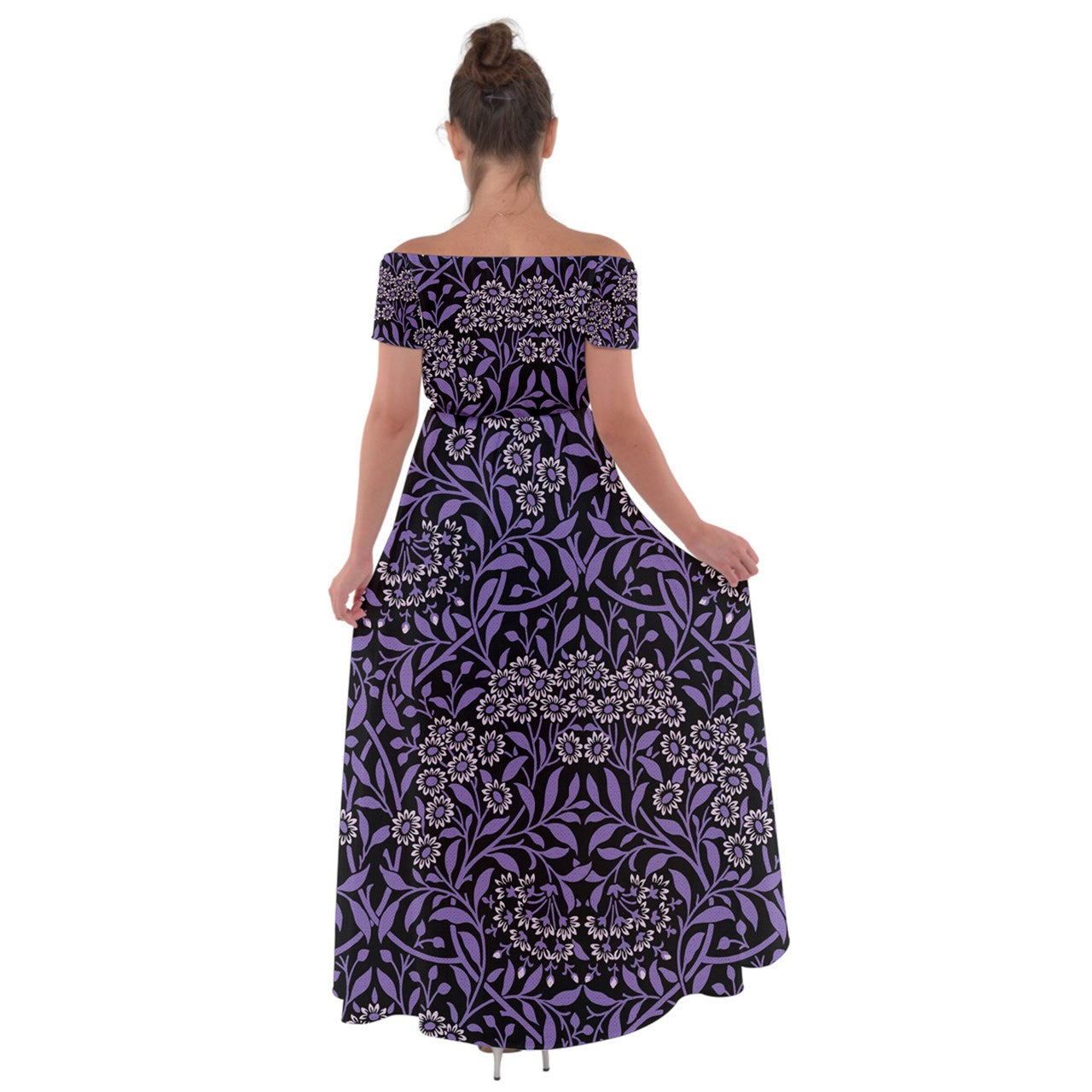 Moonlight Bloom Off Shoulder Open Front Chiffon Dress