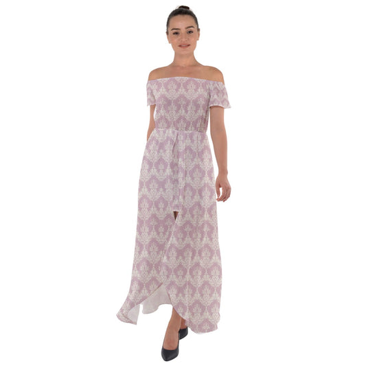 Blushing Beauty Off Shoulder Open Front Chiffon Dress