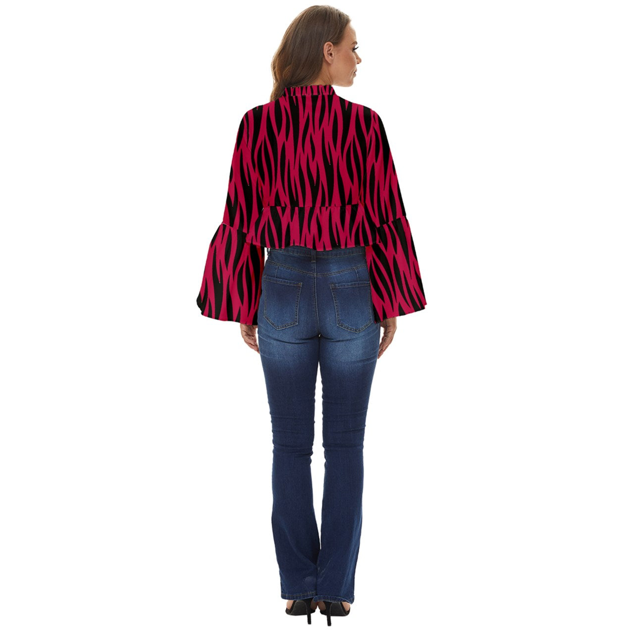 Cherry Zebra  Boho Long Bell Sleeve Top