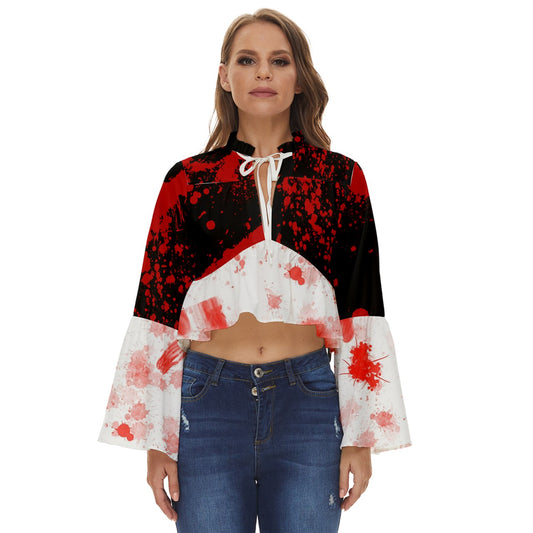 Black Blood Spatter Boho Long Bell Sleeve Top