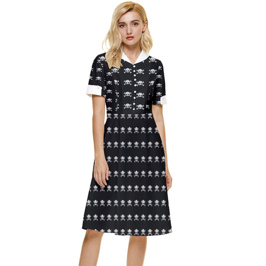 Simple Skulls Button Top Knee Length Dress