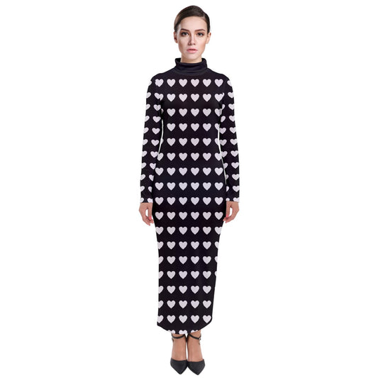 Polka Hearts Turtleneck Maxi Dress