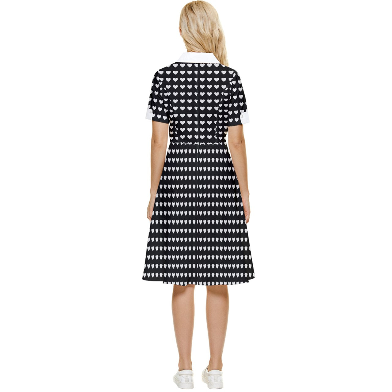 Polka Hearts Button Top Knee Length Dress