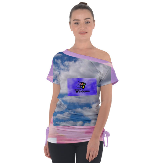 Windows Cloud Off Shoulder Tie-Up Tee
