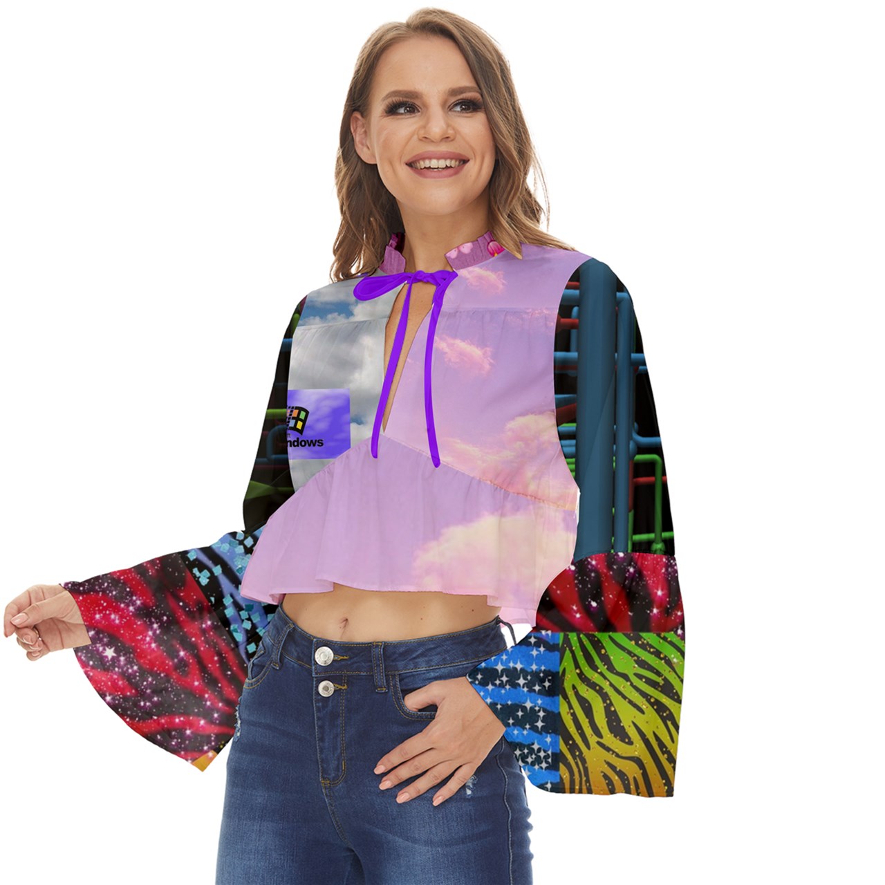 Windows Cloud Boho Long Bell Sleeve Top