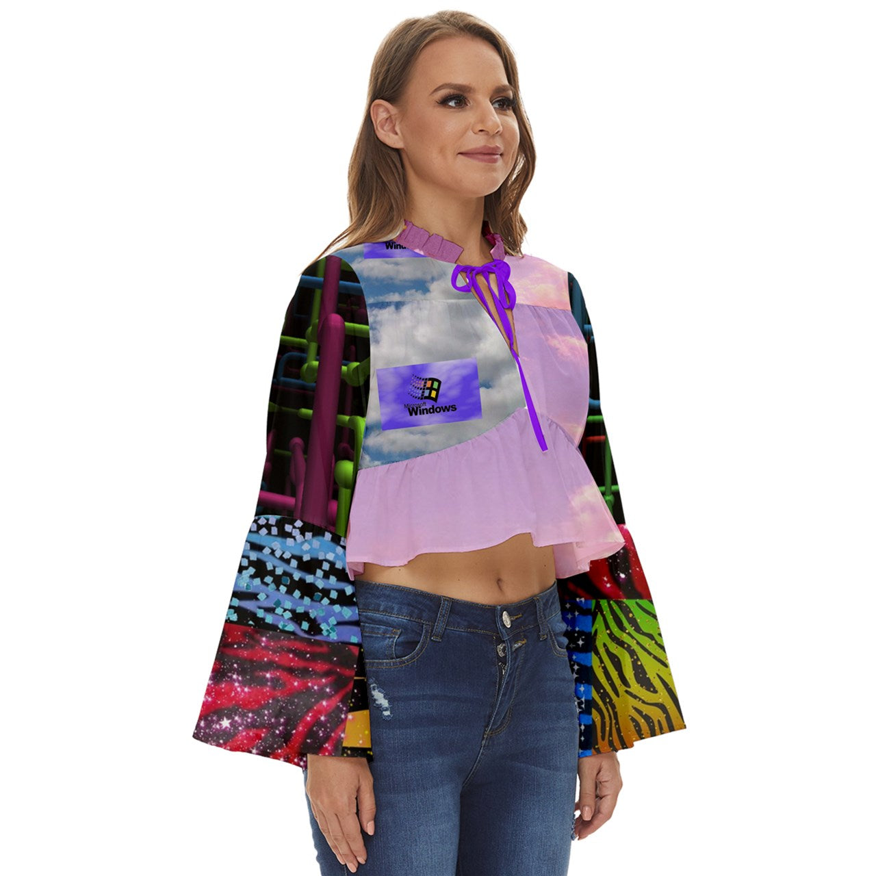 Windows Cloud Boho Long Bell Sleeve Top