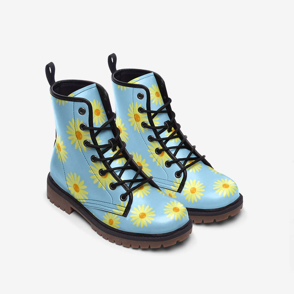 Sky Blue Sunshine Flower Leather Lightweight boots MT