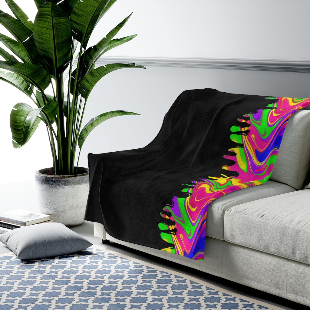 neon rainbow drippy Velveteen Plush Blanket
