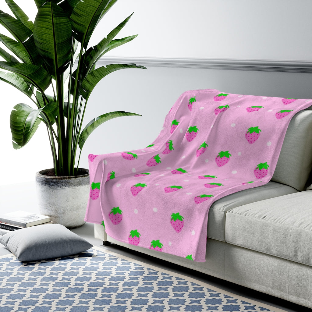 pink strawberries Velveteen Plush Blanket