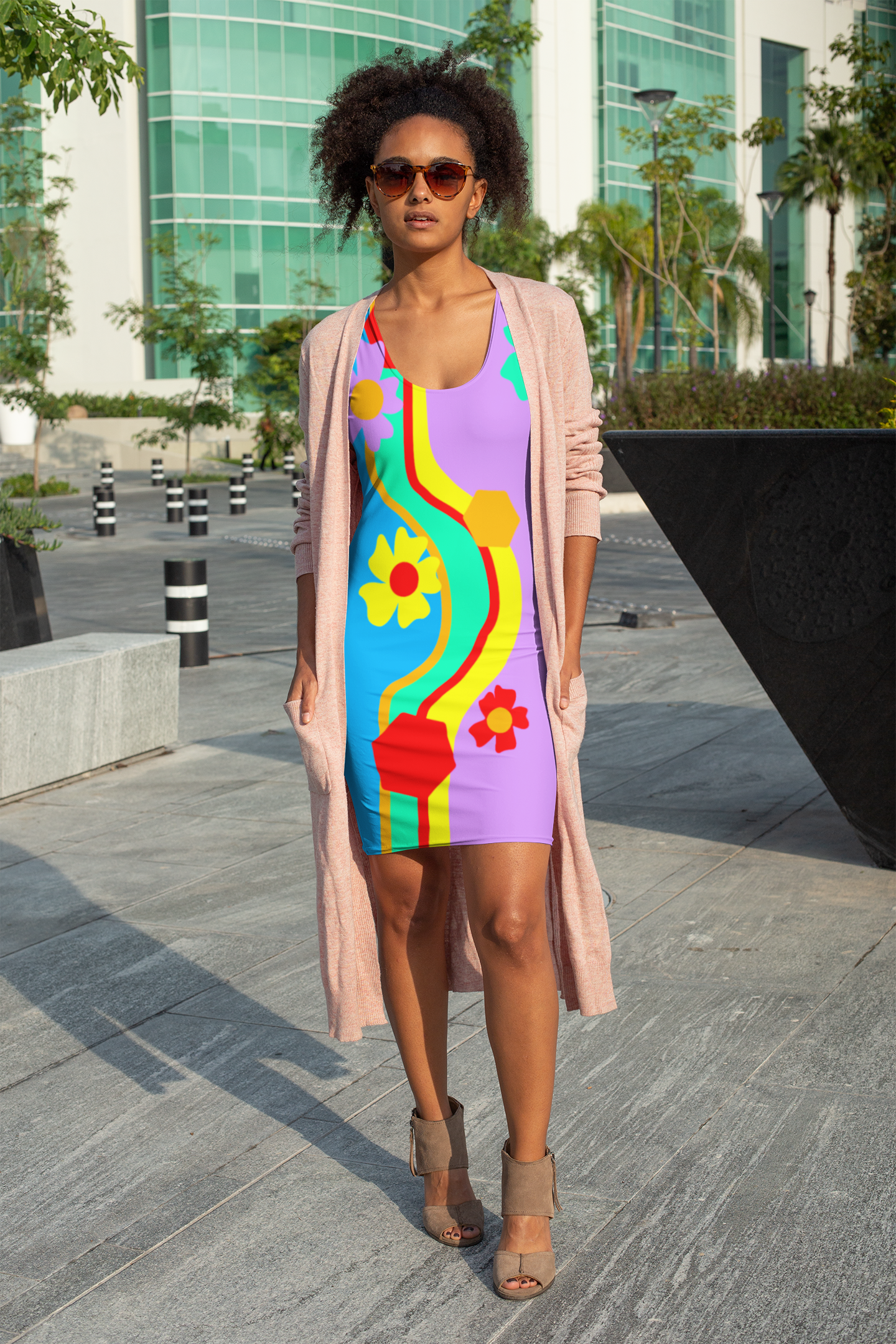 Rainbow Road Tie Up Tunic Dress